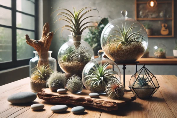 A variety of air plants displayed in creative indoor settings.