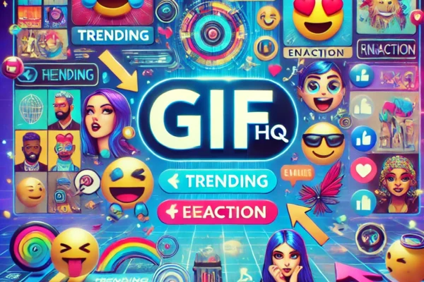 Colorful digital illustration of gifhq as an online platform for GIFs