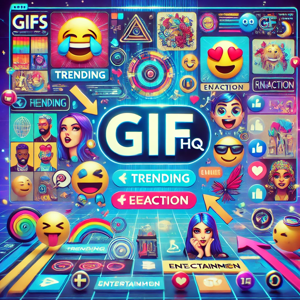 Colorful digital illustration of gifhq as an online platform for GIFs