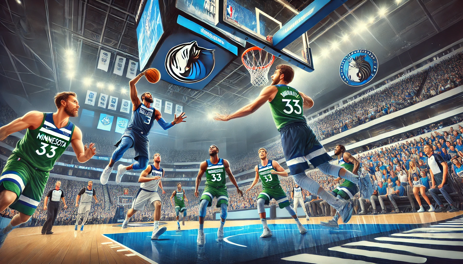 Action shot from Dallas Mavericks vs Timberwolves game showcasing players’ key moments.