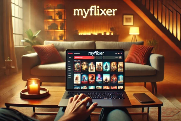 Myflixer streaming platform in a cozy home setting.