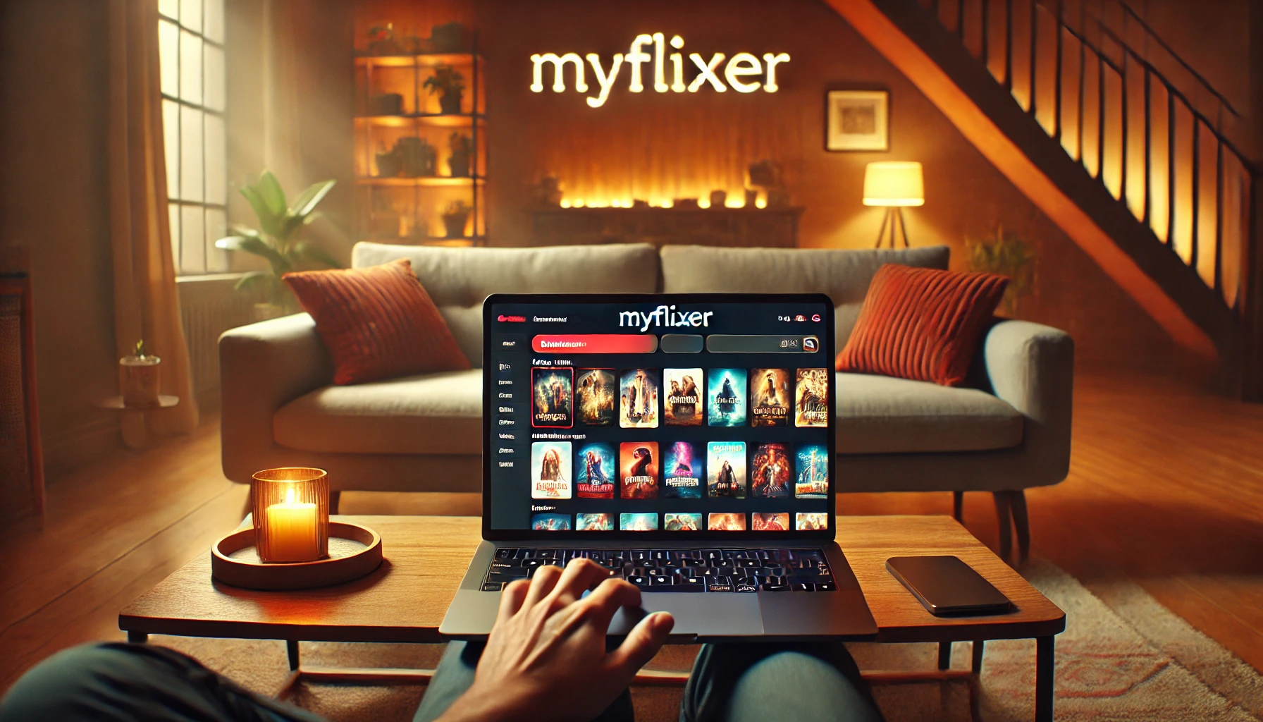 Myflixer streaming platform in a cozy home setting.