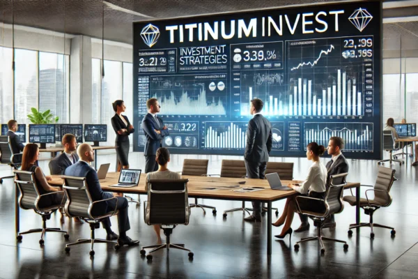 Professionals discussing investment strategies at titaniuminvest.com consulting in a modern office setting