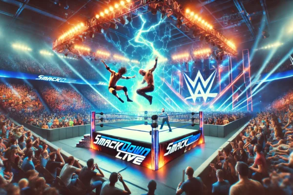 WWE SmackDown Episode 1488, featuring wrestlers in action inside a packed arena.