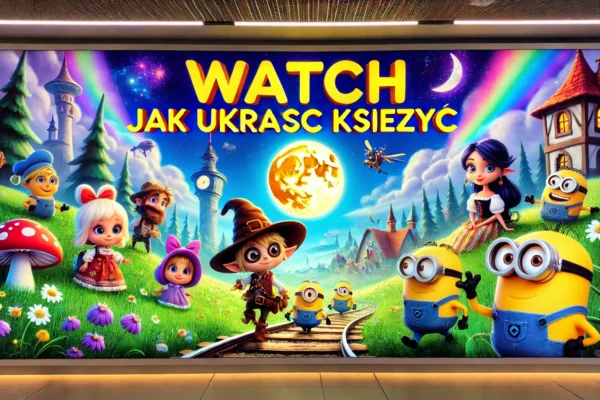 watch jak ukrasc ksiezyc" theme with playful characters under a glowing moon.