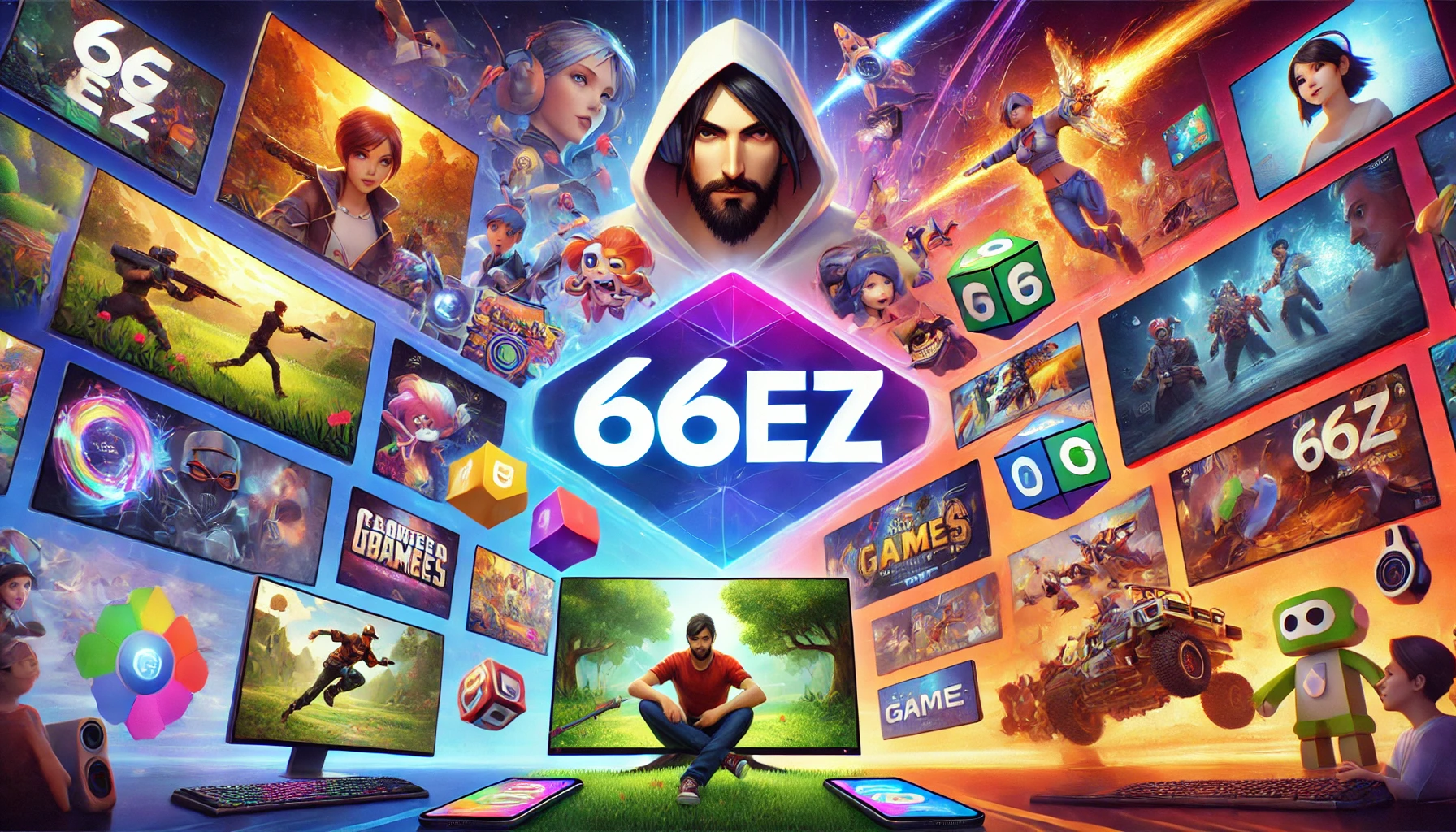 games displayed on a digital screen with "66ez" branding.