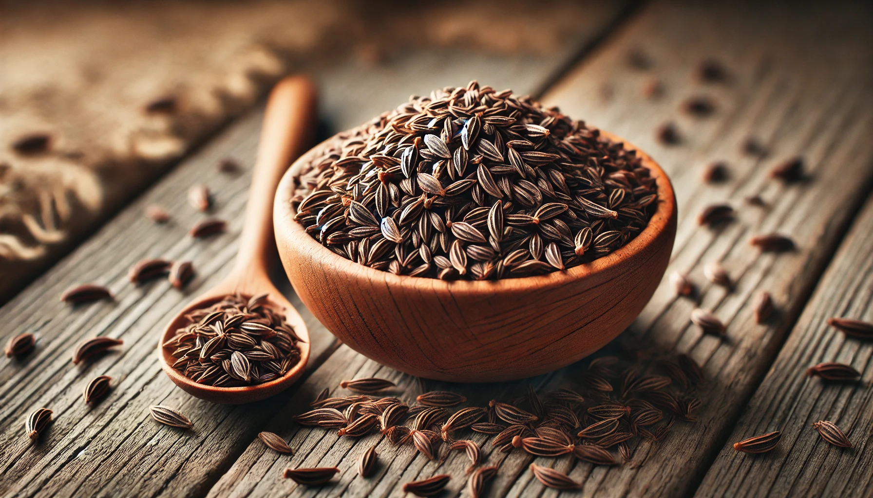 caraway seeds with a wooden spoon